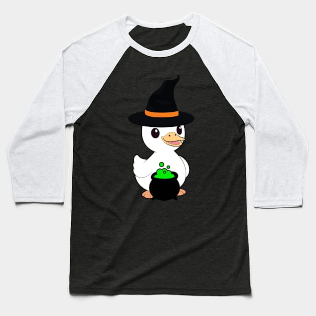 Funny fat duck is wearing a witch costume Baseball T-Shirt by Pet Station